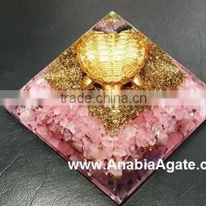 Rose Quartz Orgone Pyramid | Metal Tortoise Orgone Pyramid With Roze Quartz Chips thumbnail-4