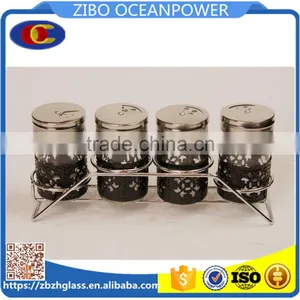 4pcs in Set Glass Spice Jar Set in Stand thumbnail-1