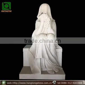 Hand Carved White Marble Weeping Mary Statue Tombstone thumbnail-1