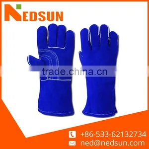 Blue 14" Split Palm Reinforce Leather Gloves for Welding thumbnail-1
