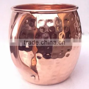 100% PURE COPPER FDA APPROVED HAMMERED BARREL DRINKING MUG WITH RIVETED HANDLE FOR MOSCOW MULE, VODKA thumbnail-1