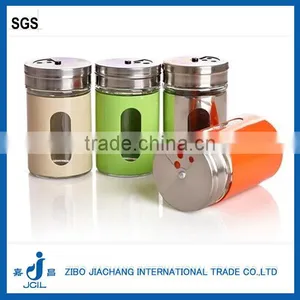 2016 Zibo High Quality Colored Coating Mini Plastic Sleeves Cylinder Glass Spice Jar thumbnail-1