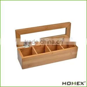 Direct Factory Price 4 Slot Bamboo Wood Tea Storage Box/Homex_Factory thumbnail-2
