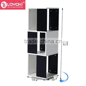 3-Tier Rotating Bookshelf Black and White MDF Wood Bookcase Wooden Cube Organizer thumbnail-4
