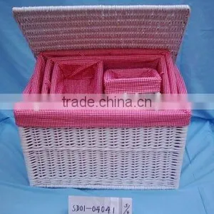 Large Wicker Basket With Lid for Sundries thumbnail-1