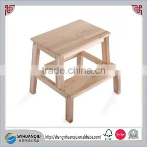 Natural Step Stool Kitchen Wooden Folding Library Ladder Shelf Kids Stepladder Children thumbnail-1