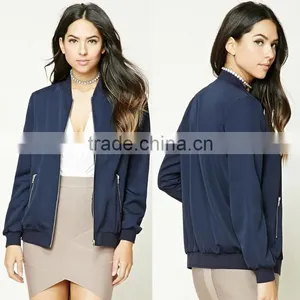Korean Clothing Style Lady Winter New Model Blue Fashion Baseball Coat Longline Bomber Jacket Wholesale China Manufacturers thumbnail-1