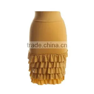 Tiered Skirt Extender For Western Mature Women Clothing Mustard Plain Solid Elastic Waist Fashion Extender thumbnail-1