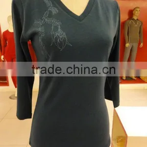 Merino Wool Fashion Lady Long Sleeve T SHIRT for Print thumbnail-1