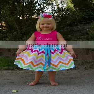 Cute Cheap Baby Cotton Dresses Rainbow Chevron Dress for Girls Children Baby Clothing Chevron Dress thumbnail-2