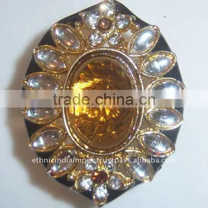 BROWN WHITE Gold TONE KUNDAN CZ COCKTAIL FASHION FINGER Ring R048C thumbnail-1