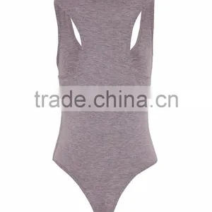 Chinese Factory Sexy Women Plain Tight Body Shaper Basic Grey Racer Back Bodysuit thumbnail-5