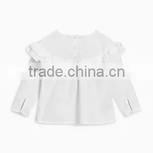 Latest Tops Designs Girls Long Sleeve Plain White Ruffle Blouse Children's Boutique Clothing thumbnail-3