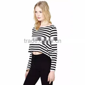 Wholesale 100% Cotton Short Striped Women T-shirt for Summer thumbnail-3