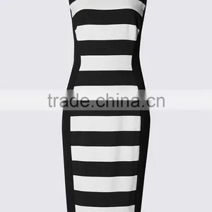 Striped Bodycon Shift Dress Black & White thumbnail-1