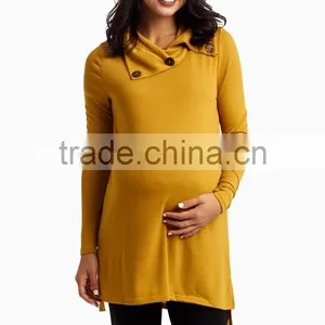New Trendy Women Blouse Yellow Button Knit Women Tunic for Maternity 2016 thumbnail-2