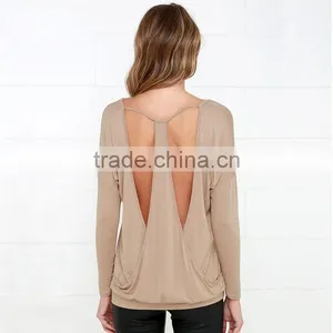 Ms 2015 Europe and the United States Sports Leisure Long-sleeved T-shirt V-neck Backless Sexy, Render Unlined Upper Garment thumbnail-5