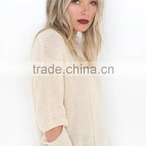 B33749A 2017 Western Women Hot Fashion Cut Out Plain Knit Sweater thumbnail-3