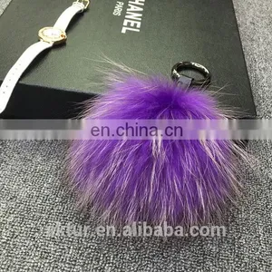 100% Real Raccoon Fur Pompom Keychain thumbnail-5