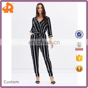 Cheap Wholesale Custom Printing One Piece Jumpsuit Stripe Wrap Autumn Women Fashion Jumpsuit thumbnail-1