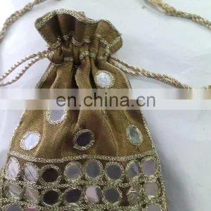 Mirror Work Drawstring Jewellery Pouches Gift Packaging Bags thumbnail-1