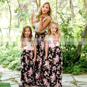 Mother and Daughter Long Maxi Floral Printed Beach Sleeveless Vest Dress Matching Clothes Dress (this Link for Girls,0-6years) thumbnail-1