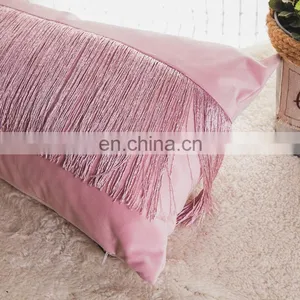 Luxury Modern 100%Polyester Velvet Pillow Cushion With Fringe Tassels for Home Deco thumbnail-2