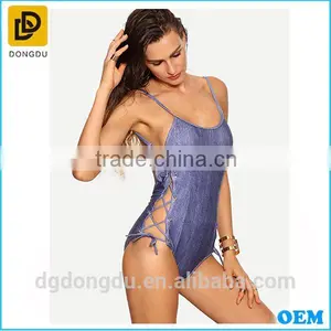 New Lady Swimwear Lace-Up Side Backless One-Piece Swimwear for Girls thumbnail-1