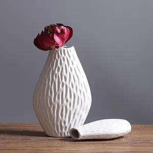 Nordic Style Almond Matte Irregular White Ceramic Artificial Flower Vase Decor For TV Bench thumbnail-4