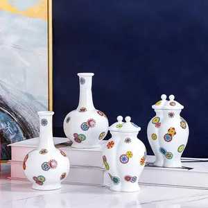 Applique Chinese Jingdezhen Small White Conjoined Ceramic Vase For Hallway Decor thumbnail-1