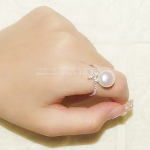 S925 Sterling Silver Ring Female Diamond Cross Star Pearl Ring thumbnail-4