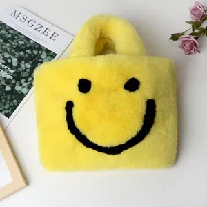 020Wholesale Fashion Faux Fur Bags Smile Face Tote Bags Plush Bags Large Space thumbnail-3