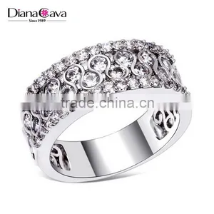 Grand Luxury Clear Zircon Crystals Gold Platinum Jewlery Ring Wedding Band thumbnail-1