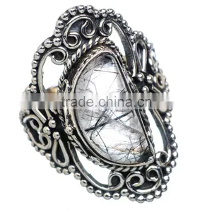 BLACK RUTILE RING ,WHOLESALE SILVER JEWELRY,SILVER EXPORTER,SILVER JEWELRY FROM INDIA thumbnail-1