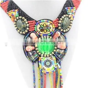 Big Bright Color Bead Necklace Green Crystal Tassel Bead Necklace thumbnail-2