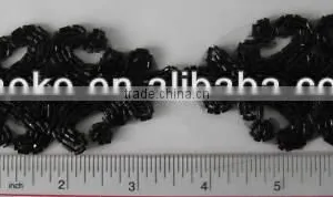 BLACK COLOR HAND MADE GLASS BEADS APPLIQUE PATCH FOR SEW ON CLOTHING OR CLOTHING NOTION ITEMS DECORATION thumbnail-1