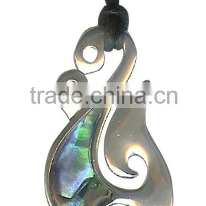 LARGE TRIBAL HOOK PEWTER PENDANT LEATHER NECKLACE-Surf thumbnail-1