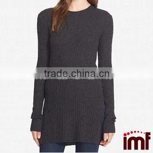 Women's Autumn Cashmere Side Slit Ribbed Cashmere Tunic thumbnail-1