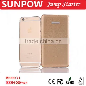 Sunpow 6000mah New Design Car Battery Charger and Luxury Gold Color Mini 12v Car Jump Starter With Air Compressor thumbnail-1