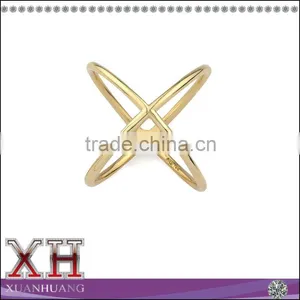 Fashion High Polish Pure Sterling Silver Gold Over Criss-Cross Ring thumbnail-1