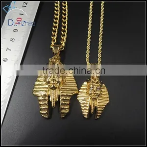 Stainless Steel Gold Plated Pharaoh Big Pendant Cuban Necklace Chain thumbnail-1