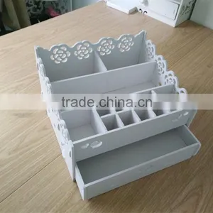 White Cosmetic Wooden Box With Drawer For Girls Design Wholesale Carved Boxes thumbnail-6