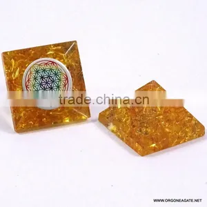 Yellow Onyx Baby Orgone Pyramid With Flower Of Life | Orgone Agate thumbnail-4