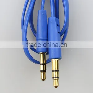 Gold Plated 3.5mm Stereo Male to Male Moulded Plugs Flat Gold Plated Cable With Blue thumbnail-1