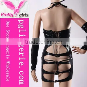 Most Fashionable Plain Black Sexy Faux Leather Catsuit thumbnail-2