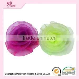 Wholesales Chiffon Rose Perfume Bottle Decoration Satin Ribbon Flowers With Elastic Loop thumbnail-5