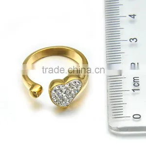 Wholesale Women Wedding Finger Ring Jewelry Latest Stainless Steel Crystal Gold Heart Ring thumbnail-3