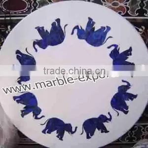 Elephant Deings Lapis White Marble Dining Table Tops , Inlay Coffee Table Top thumbnail-2