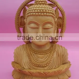 Wooden Handicraft Artisan Buddhism Sculptural Decore Gift Carving God Buddha Statue thumbnail-2