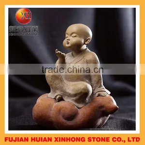 Lovely Little Monk Blow Air Marble Stone Statue thumbnail-1
